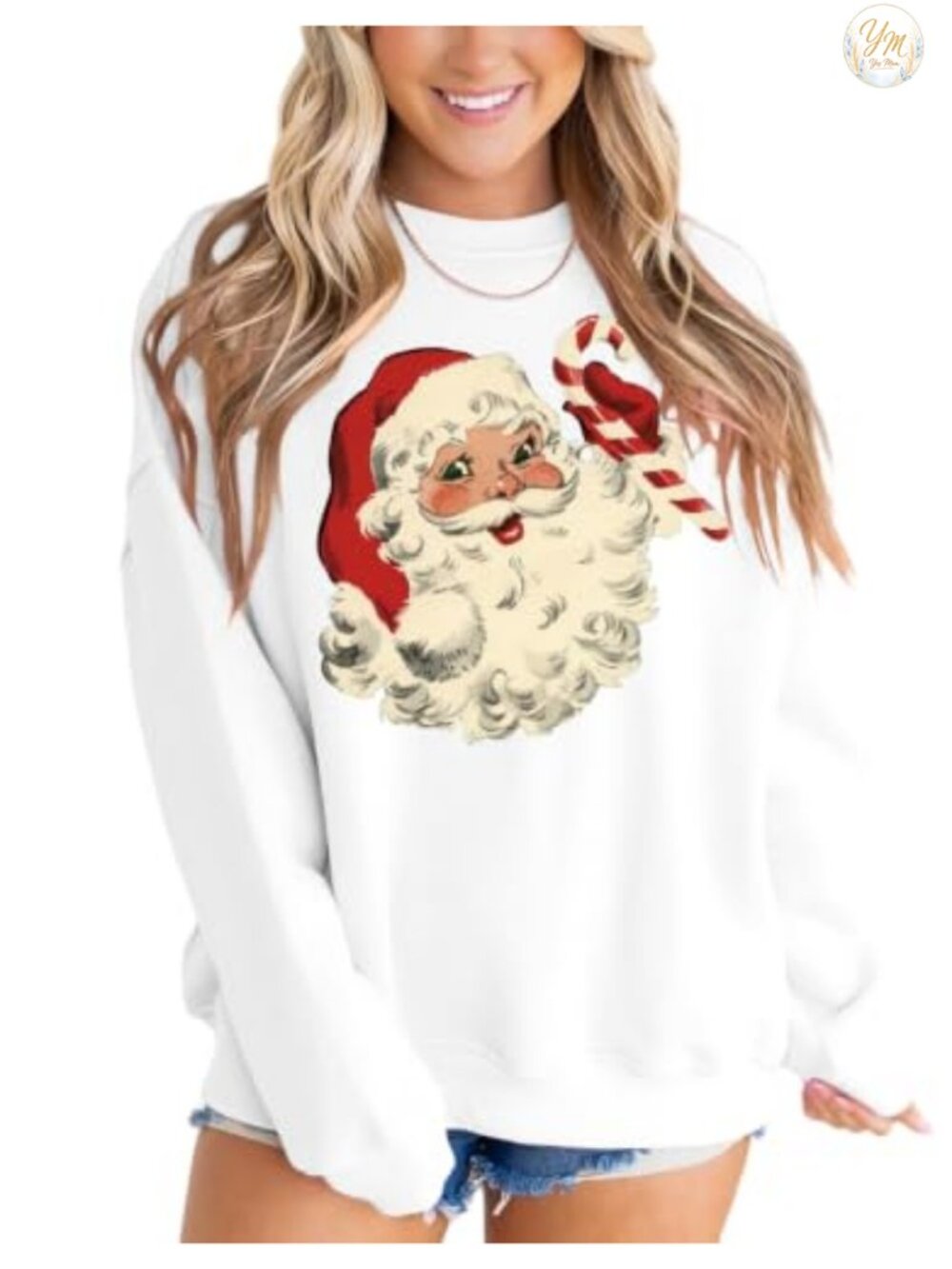 Christmas Santa Sweatshirt Women Fleece Lined Crewneck Oversized Pullover